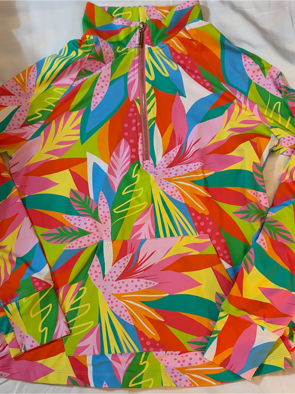Mary Square Tropical Quarter Zip Sun Top Upf 50+ Bright Floral Pullover Size S